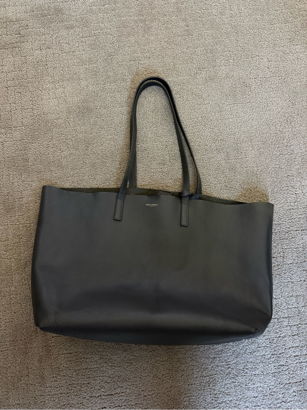 Saint Laurent Grey Calfskin Leather Tote Bag w/ Detachable Pouch Large - Picture 3 of 12